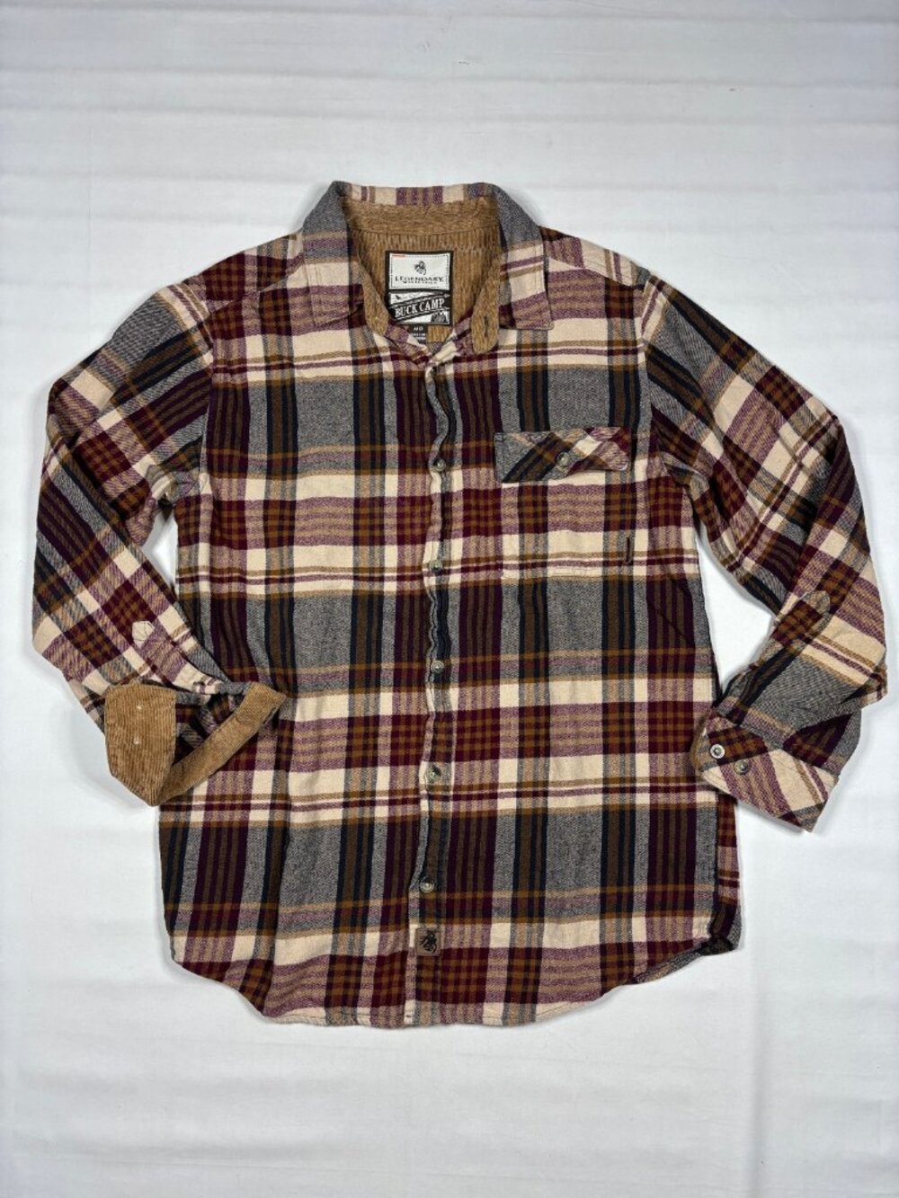 Legendary Whitetails Mens Buck Camp Flannel Shirt Corduroy Cuff Plaid Size M